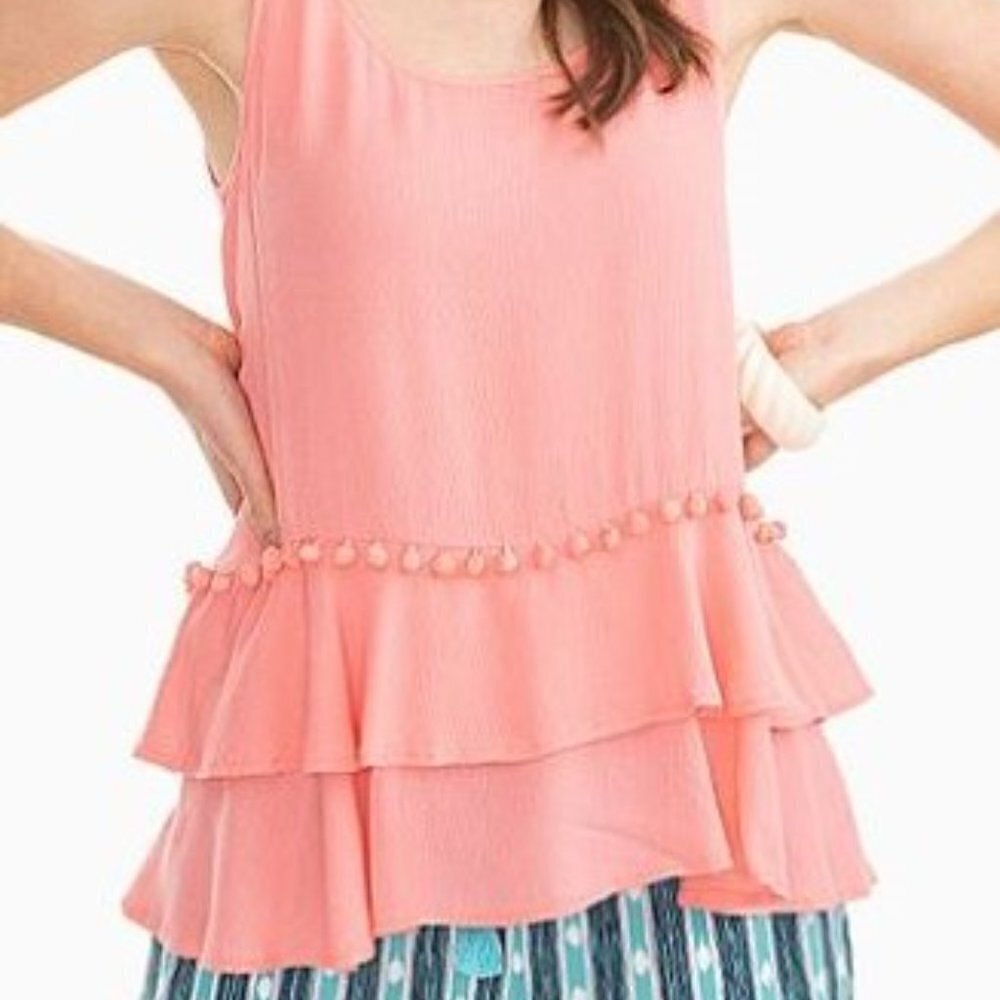 Southern Tide Coral Pink Pom Pom Tank XS Boho Flowy Top